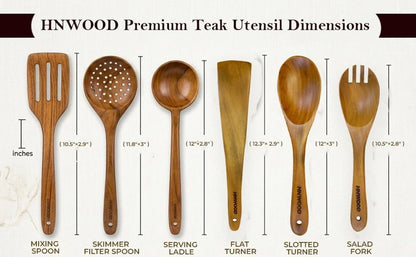 Wooden Utensil Set with Holder, Teak Wood Cooking Spoons, Slotted Spatula, Skimmer, Ladle, 7 Piece9