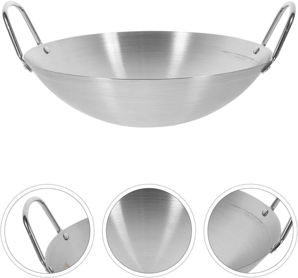 10.22 Inch Stainless Steel Wok Pan with Lid Double Handle round Bottom Frying Pan for Gas and Electric Cooktops Multipurpose Stir-Fry And4