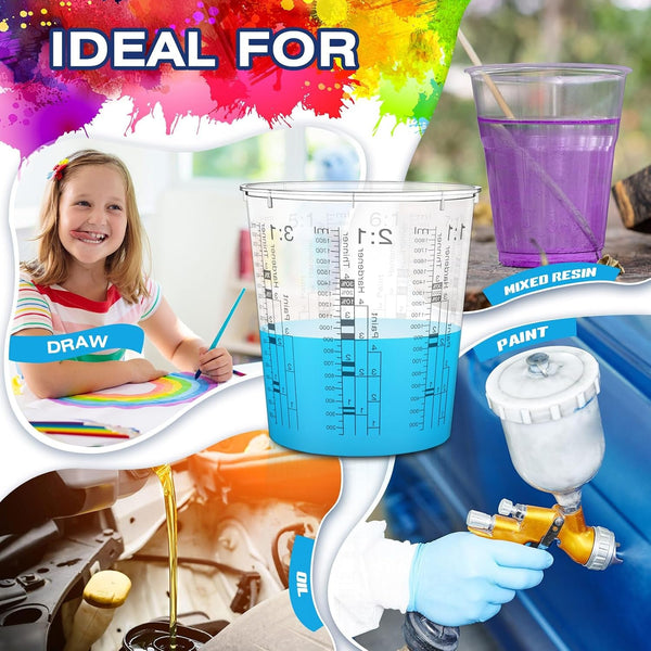 24 Pcs 64 Oz 1800 Ml Paint Measuring Cups Mixing Cups with Graduated and 20 Pcs Paint Mixing Sticks Plastic Disposable Resin Automotive Epoxy Mixing Cup for Paint Kitchen Cooking Baking7