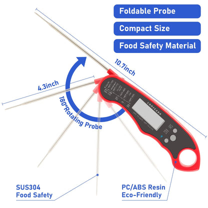 Digital Meat Thermometer, Instant Read, Foldable Probe, Red | IP66 Waterproof Design, Backlit Display, Calibration Function, for Meat, Baking and Grilling6