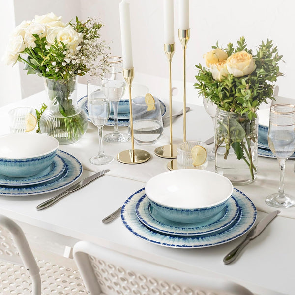 Melamine Dinnerware Set of 12 Pcs Dinner Dishes Set for Indoor and Outdoor Use, Dishwasher Safe, Lightweight Unbreakable, BPA Free, Light Blue5