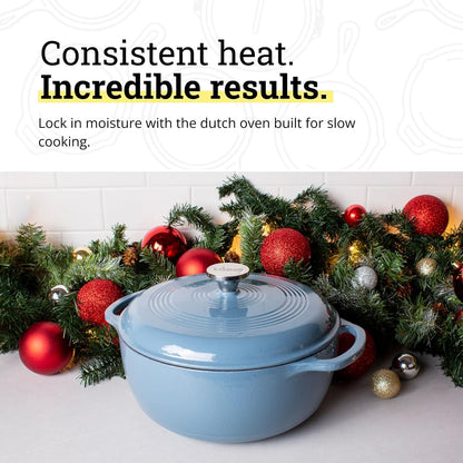 Essential Enamel Cast Iron Dutch Oven, 6 Quart, Storm Blue | Ideal for Bread Baking, Braising, Marinating & Slow Cooking, Features Moisture-Sealing Lid & Dual Handles3