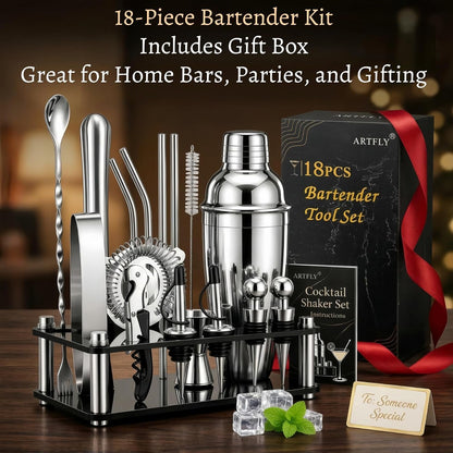 Cocktail Shaker Set, 18-Piece Bartender Kit with Stand, Bar Tool Set | 18/8 Stainless Steel Mixology Kit with Acrylic Stand for Home Bar, Bar Cart, Parties, Martinis, Margaritas and Mixed Drinks6