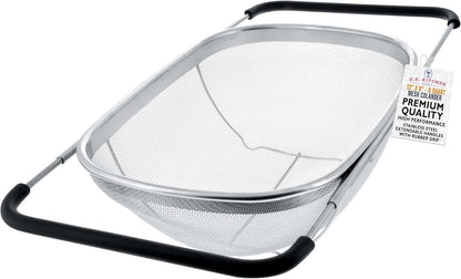 Stainless Steel Colander Strainer - 6-Quart Collapsible Colander with Expandable Rubber Handles - Rectangular Sieve, Fine Mesh Stainless Steel Strainers and Colanders for Kitchen1