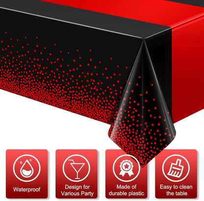 3Pcs Black and Red Tablecloth Party Decorations,Plastic Black Table Cloth Printed Red Table Runner Disposable Rectangle Cover for Birthday Weeding Anniversary Graduation Party,54 X108 Inch3