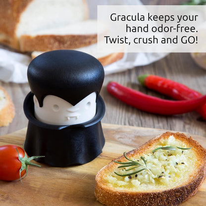 Gracula Garlic Press, Garlic Crusher, Garlic Mincer, Also for Ginger, Nuts, Chili, Herbs - Twist Top Mincer & Easy Squeeze Manual Press Peeler, Goth Gifts3