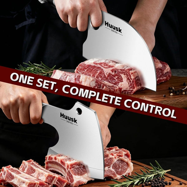 Cleaver Knife Set 2PCS - Bone Cleaver Heavy Duty & Serbian Knife Set3