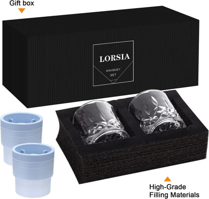 Whiskey Rocks Glass, Set of 4 (2 Crystal Bourbon Glasses, 2 round Big Ice Ball Molds) in Gift Box - 10 Oz Old Fashioned Glasses for Scotch Cocktail Rum Cognac Vodka Liquor, Unique Gifts for Men4