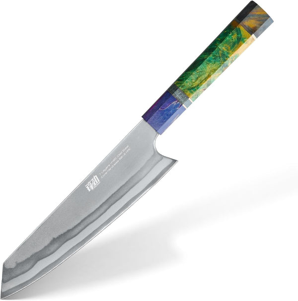 8 Inch Kiritsuke Chef Knife, Japanese-Style Kitchen Knife with 7-Layer 440C Clad Steel Blade, Colorful Stabilized Wood Octagonal Handle, Versatile for Slicing, Chopping, Dicing and Meal Prep1