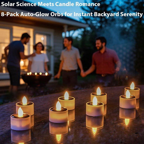 Solar Tea Lights Outdoor Waterproof, 8Pcs Rechargeable Dusk to Dawn Little Solar Votive Candles, Flameless Flickering Small Light for Lantern Window DIY Chandelier Patio Deck Garden Decor (Warm Amber)9