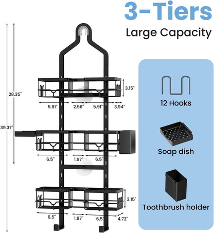 Shower Caddy Hanging, 3-Tier Hanging Shower Caddy over Showerhead & Door2