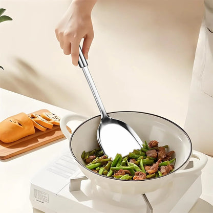 Cooking Utensils Set 2PCS 304 Stainless Steel Spatula and Large Cooking Spoon, Heavy Duty Metal Soup Ladle Long Handle Wok Spatula6