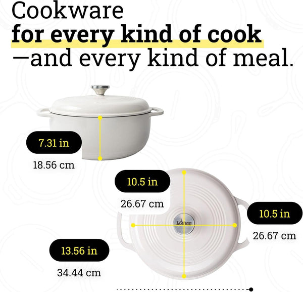 Essential Enamel Cast Iron Dutch Oven, 6 Quart, Oyster White | Ideal for Bread Baking, Braising, Marinating & Slow Cooking, Features Moisture-Sealing Lid & Dual Handles5