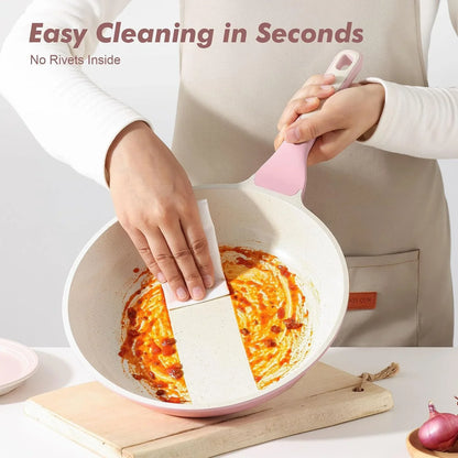 9.5In Nonstick Ceramic Frying Pan with Lid, PFAS/PTFE Free, Pink | Ceramic Omelette Pan Skillet, Healthy Non-Toxic Chef'S Pan, Induction Compatible Pan, Heat Resistant Handle8