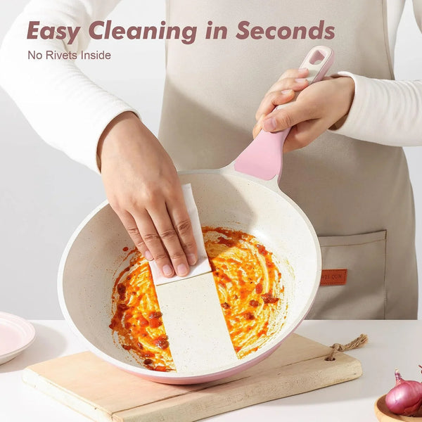 8Inch Nonstick Ceramic Frying Pan with Lid, PFAS/PTFE Free, Pink | Ceramic Omelette Pan Skillet, Healthy Non-Toxic Chef'S Pan, Induction Compatible Pan, Heat Resistant Handle8
