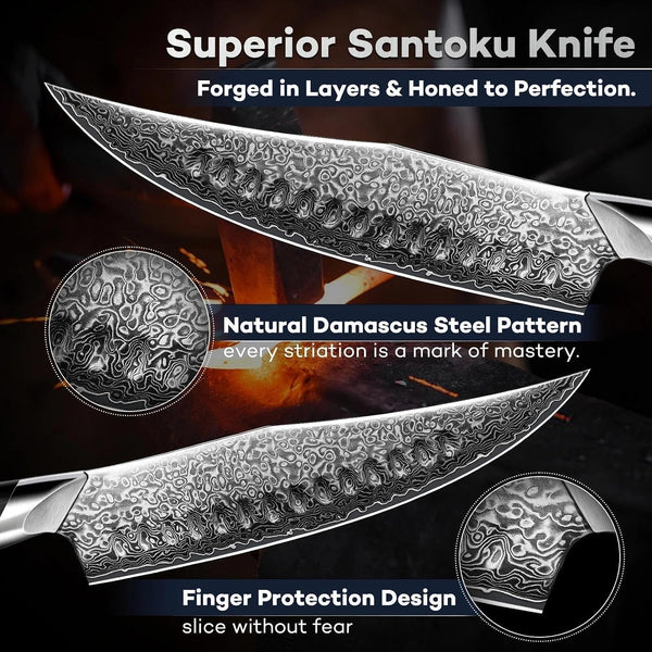 Damascus Chef Knife, VG10 Steel, Kitchen Knife | VG10 Steel Core, Ergonomic Handle, for Slicing, Chopping and Everyday Food Prep4