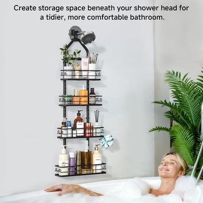 Shower Caddy Hanging Rustproof, 4 Tier Adjustable Hanging Shower Caddy over Showerhead, No Drilling Handing Shower Racks for Bathroom Shampoo Soap Storage2