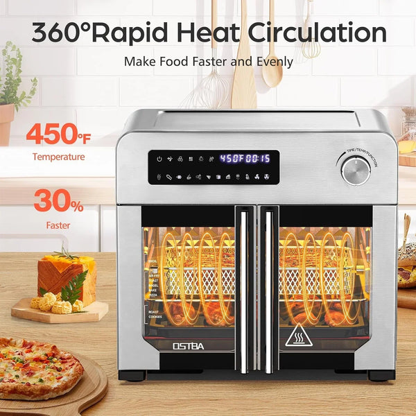 French Door Air Fryer Toaster Oven Combo, 24QT 10-In-1 Oven | 1700W Heating, Adjustable Fan Speed, Rotisserie Function, 102-Recipe Book, Removable Crumb Tray, Stainless Steel Finish3