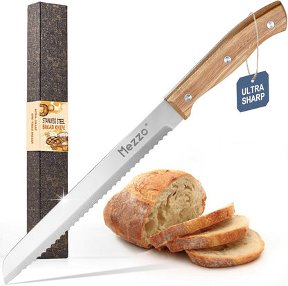 Serrated Bread Knife for Homemade Bread, High Carbon Steel Sourdough Knife Cutter for Slicing Bread, Bagels & Cake, Razor Sharp Premium 8-Inch Bread Cutting Knives with Gift Box1