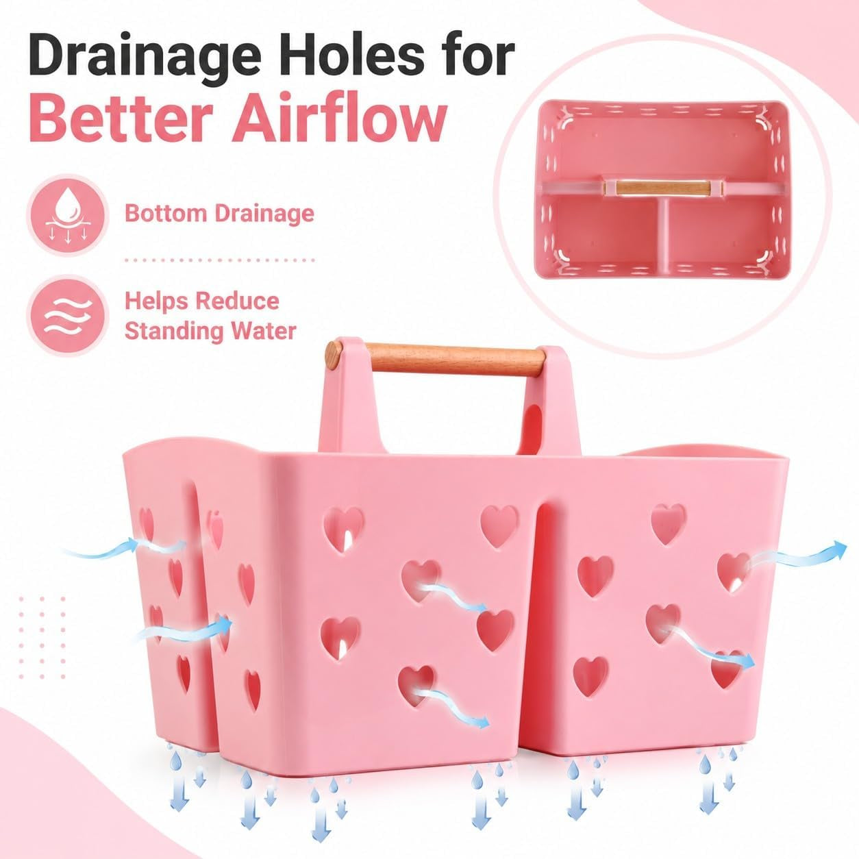 pink-portable-shower-caddy-plastic-basket-organizer-with-wooden-handle