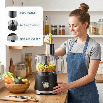 Food Processor 10.5 Cup, 600W Electric Vegetable Chopper with French Fry Slicer, Dough Mixer, Dishwasher Safe Parts for Family Meals, Vegetables, Fries, Cheese, Puree4
