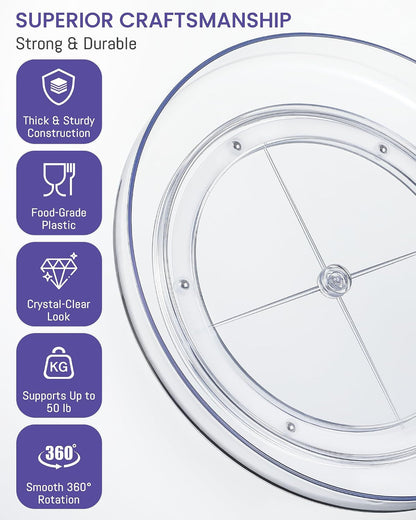 4 Pack 9 Inch Elegant Clear Turntable Acrylic Lazy Susan, Non-Skid Rotating | Smoothly Kitchen Spice Rack, Cabinet Pantry Organization Storage, Refrigerator, Vanity Makeup, Bathroom Countertop Organizer4