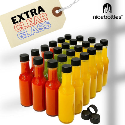 Hot Sauce Bottles with Shrink Bands, 5 Oz (Black Cap, 12 Pack)5