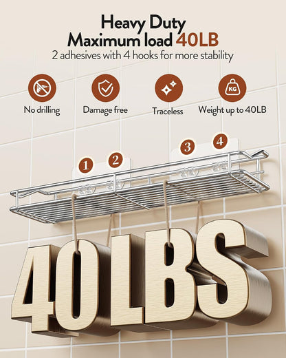 Bathroom Shelf Organizer Shower Caddy Storage Kitchen Rack with Traceless Transparent Adhesive No Drilling SUS304 Stainless Steel, 15.75 Inch, Silver4