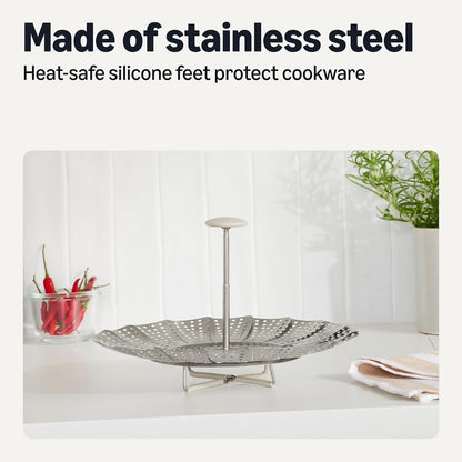 Extendable Steamer Basket for Vegetables, Dumplings and Seafood, Expands from 5.6 to 9.25 In., Stainless Steel, Dishwasher-Safe3