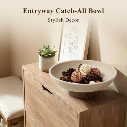 Pedestal Fruit Bowl, Decorative Resin Bowl, Faux Wood Base, Beige | Perfect for Kitchen Counters, Coffee Tables. Use as a Fruit Bowl, Centerpiece, or Catch-All for Everyday Essentials6