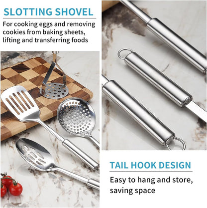 Kitchen Utensils Set, 39 Pieces Stainless Steel Cooking Utensils Set, Spoon Spatula Set with Sturdy Stainless Steel Utensil Holder, Dishwasher Safe6