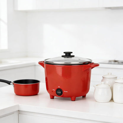 32 Oz Electric Multi-Cooker Pot, 260 Watts, Ceramic Nonstick Coating, 3-Way Control with Keep Warm, Compact Portable, Red1