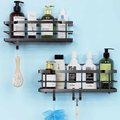 Shower Caddy Organizer (2 Pack), Suction Cup Self Adhesive Black Home Bathroom Accessories Essentials Shampoo Rack Storage and Storage, Home Baño Shower Interior Wall Decor (Matte Black)1