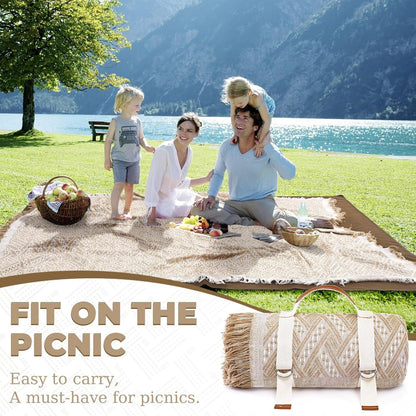 2 in 1 Extra Large Rug Outdoor Picnic Blanket Waterproof Woven Boho Mat Giant Beach Towel Travel Essential Yoga Accessories Park Patio Lawn Garden Ground Music Festival Concert Must Have3
