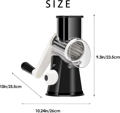 Cheese Grater Hand Crank, Rotary Vegetable Shredder with Handle and Strong Suction Base, 3 in 1 Kitchen Speed Spin Veggie Slicer Nut Grinder for Pizza Top, Hash Brown, Salad and More (Black)8
