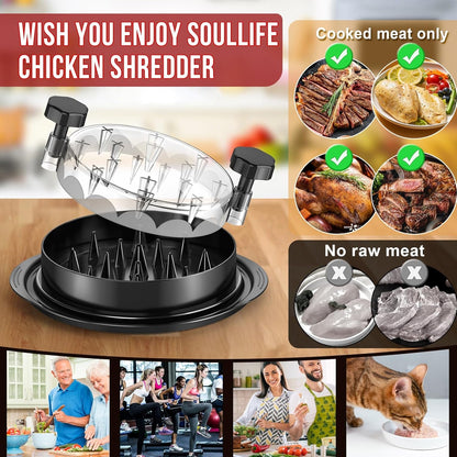 Chicken Shredder 8 Inches, Chicken Shredder Tool Twist for Pork Beef Chicken, Meat Shredder, Clear Lid, Ergonomic Handle, Strong Anti-Slip, BPA Free, Easy to Clean, Dishwasher Safe (Black)5