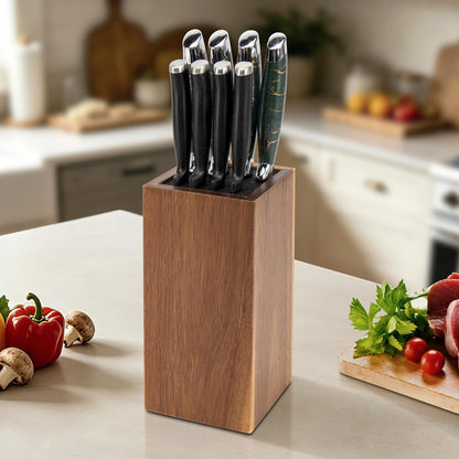 Universal Knife Block without Knives, Acacia Wood Knife Holder Organizer with Removable Insert, Large Knife Storage Block for Kitchen Countertop, Fits Chef Santoku Bread Steak Knives7
