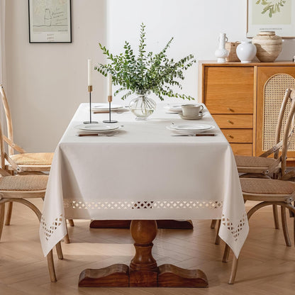 Rectangle Linen Polyester Tablecloth with Decorative Cutouts, Waterproof Tablecloth Wrinkle Free Spring Farmhouse Dining Tables Cover for Dining Party Camping, 55 X 70 Inch, Beige8