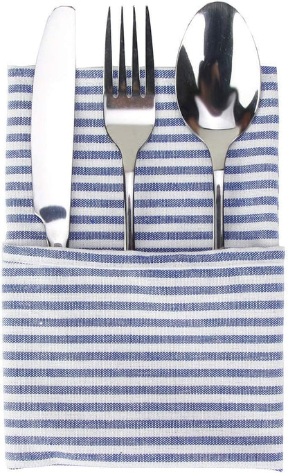 Plain Striped Cotton Linen Blended Dinner Cloth Napkins - Set of 12 (40 X 30 Cm) - for Events & Home Use (Blue)4