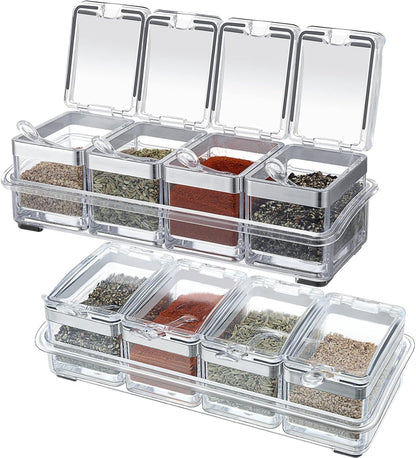 2 Set Acrylic Seasoning Organizer Box 10X4X3.2 in 8 Clear Seasoning Rack1