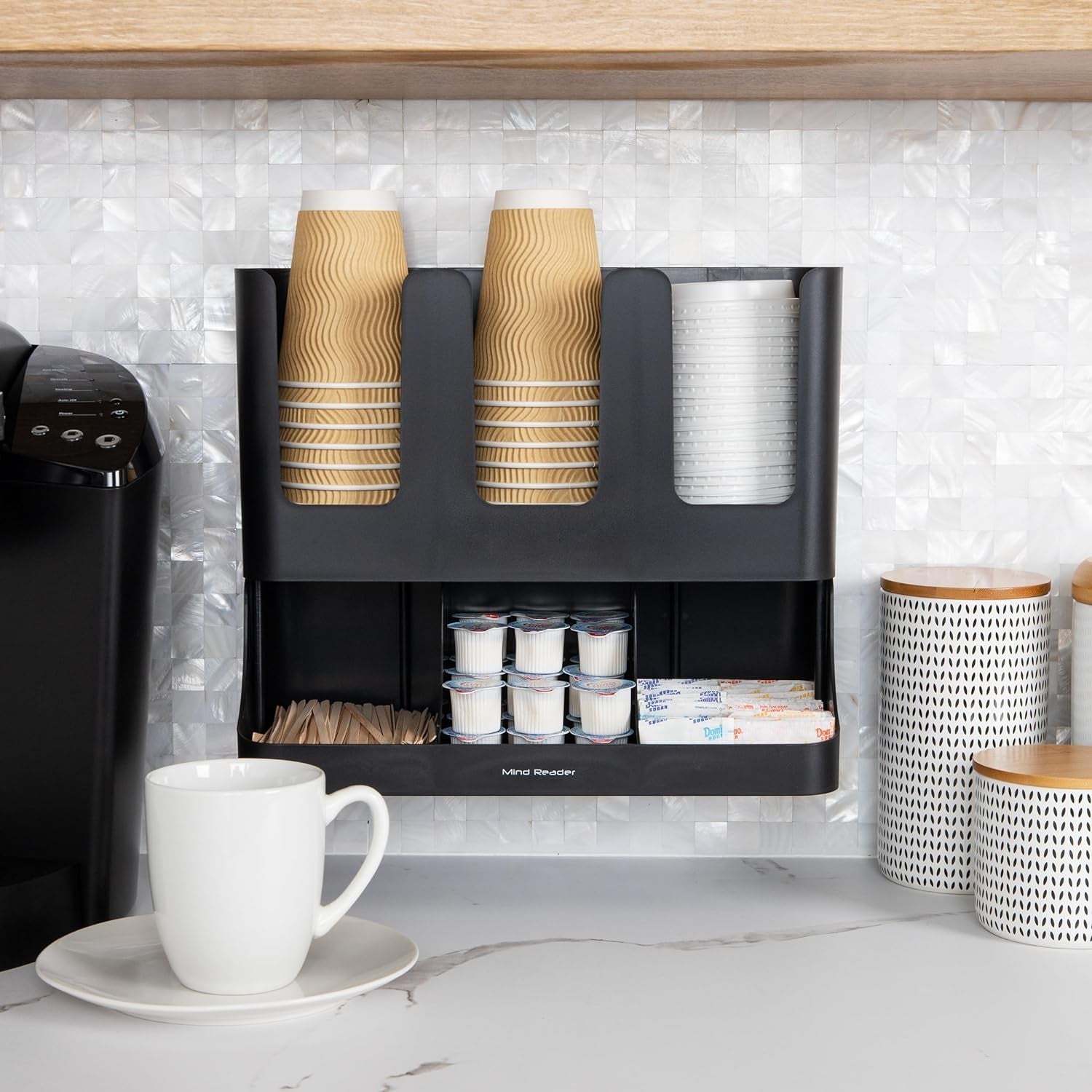 condiment-station-13-inch-countertop-coffee-bar-organizer-with-6-compartments-storage-caddy-for-cups-lids-and-packets-plastic-black