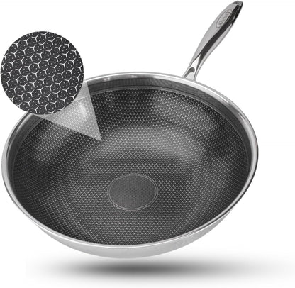 Hybrid Wok, 13 Inch Wok with Lid,Stainless Steel Woks & Stir-Fry Pans Non Stick, PFOA Free Cookware, Dishwasher and Oven Safe, Compatible with Induction3