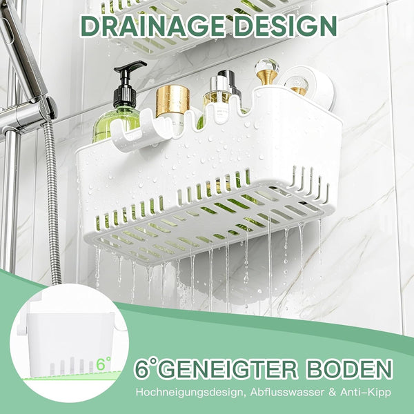Shower Caddy Suction Cup Shower Basket 2 Pack, No-Drilling Removable Plastic Shower Shelf Organizer for Bathroom Storage & Kitchen Max Hold 22Lbs,Waterproof,One Second Installation Shower Rack5
