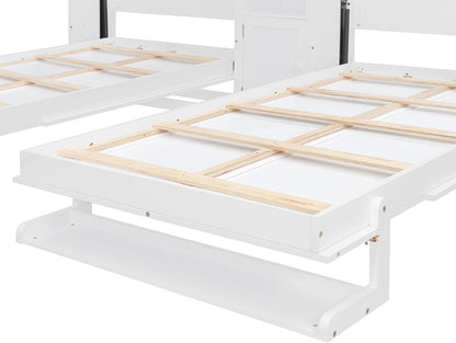 Dual Twin Murphy Bed with Cabinets and Shelves, Space Saving Wall Bed with Storage, Foldable Twin Beds with Convertible Shelf Legs for Guest Room, Small Space, White6
