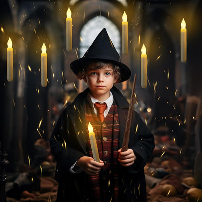 Hanging Floating Candles with Wand Remote and String, Flying Flameless LED Taper Candles Warm White Light, Battery Operated Window Candles with Wand for Halloween Christmas Party, 12 Pcs8