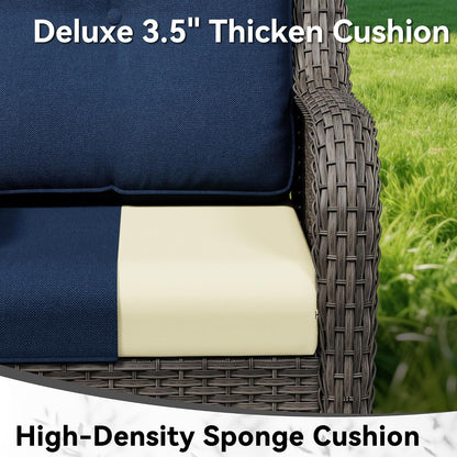 5 Piece Outdoor Wicker Patio Furniture Set, Outdoor Swivel Rocker Patio Chairs Set with Thickened Olefin Cushions, High Back and Deep Seating, Hand-Woven PE Rattan for Porch, Deck7