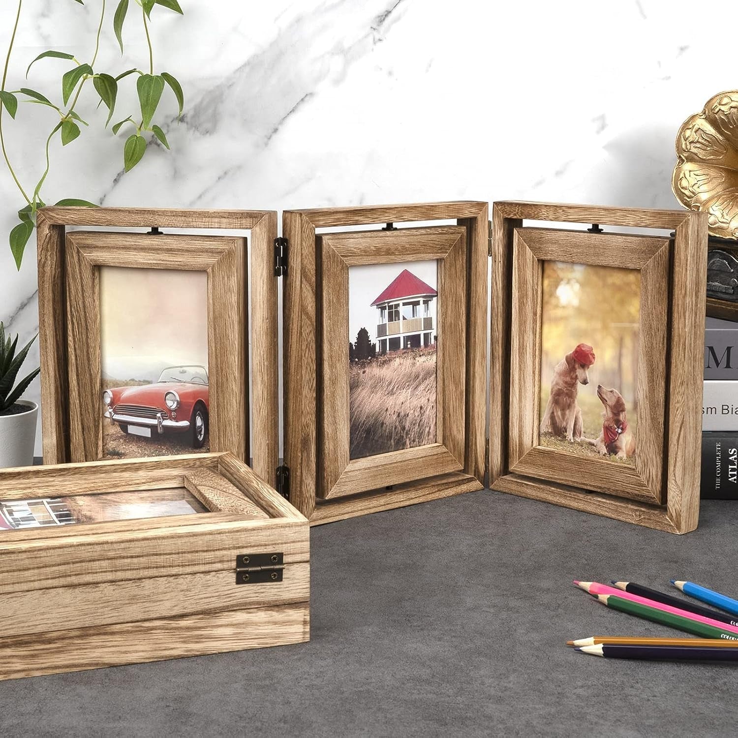 4x6-picture-frame-rustic-wood-hinged-folding-triple-picture-frames-collage-double-sided-display-rotatable-high-definition-glass-photo-frame-for-home-tabletopcarbonized-black
