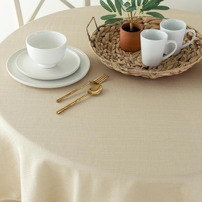 Cameron Textured Fabric Table Cloth, for Everyday Home Dining, Parties, Weddings & Holiday Tablecloths (70" Round, Flax/Beige/Taupe)3