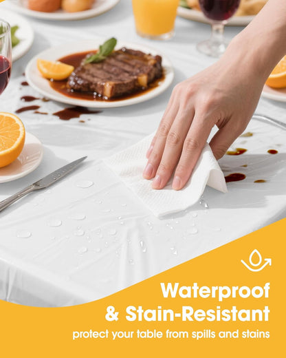 White Plastic Table Cloth - 30 Pack 54" × 108" Rectangle Disposable Tablecloths for 6FT Tables, Waterproof Table Cover for Party, Holiday & Gathering Use | Rectangle, 6 Ft Tables, Waterproof, Disposable Cover, Party Holiday Gathering2
