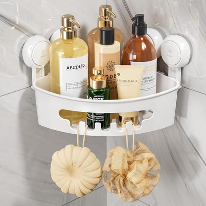 Corner Shower Caddy with Suction Cups, Wall Mounted Organizer Plastic Rack for Small Bathrooms, Kitchen, Removable Drill-Free Heavy Duty Shelf Basket, White1